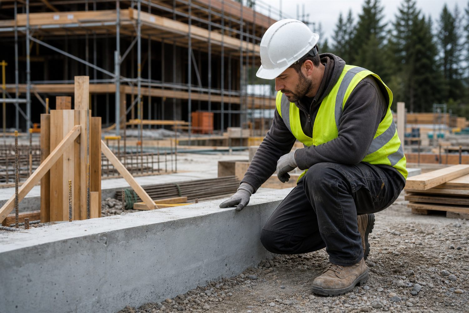 Professional controleert werk op een bouwplaats